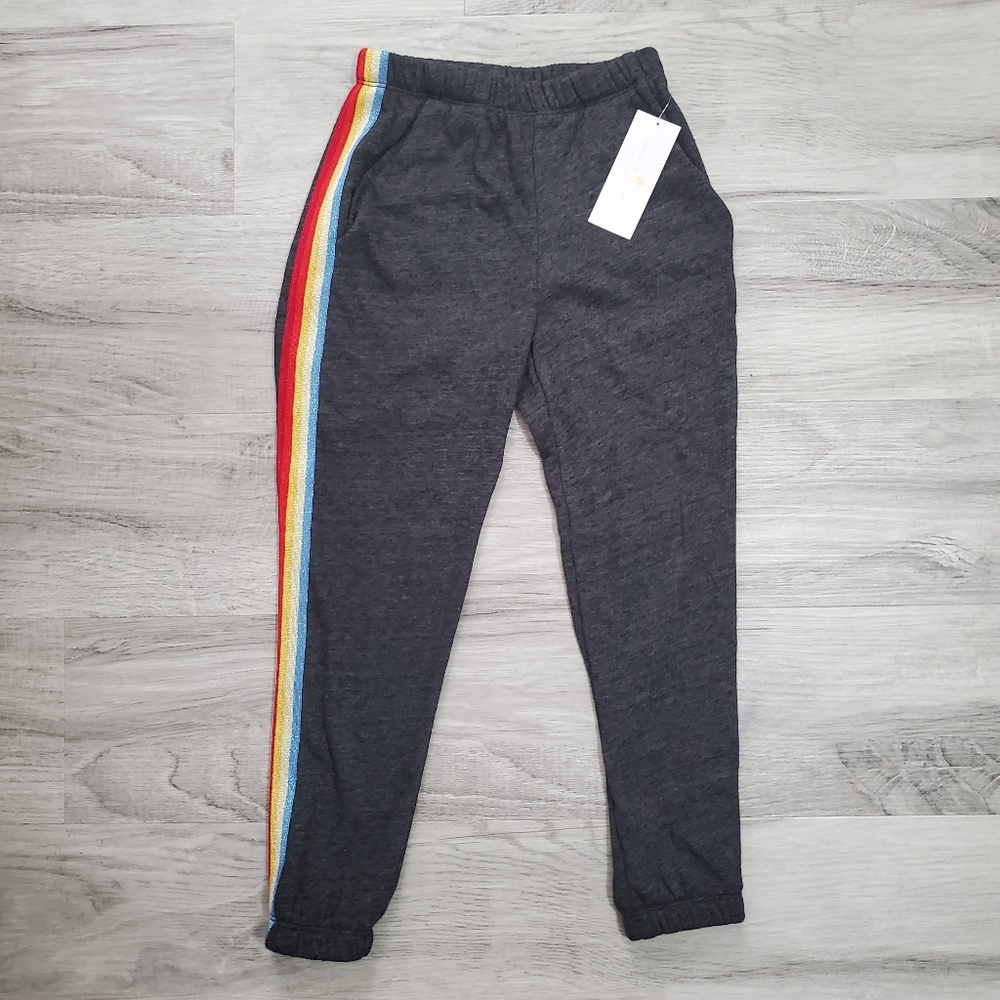 Spiritual Gangster | Charcoal Sweatpants w Rainbow Strip (Size 8 / XS)